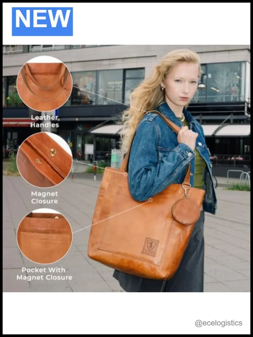 Vintage Genuine Leather Tote Handbag Women's Shoulder Bag Roomy Travel Purse